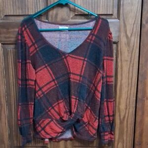 Maurices Red and Black Knit Top with Twist Detail